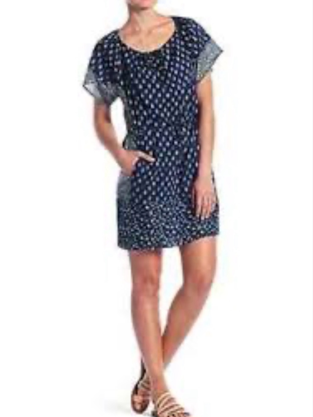 Lucky Brand XS Blue Floral Boho Cotton Mini Dress Tunic